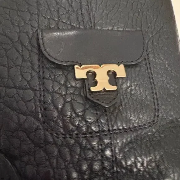 Tory Burch Leona Motorcycle Boot Black Leather Size 7